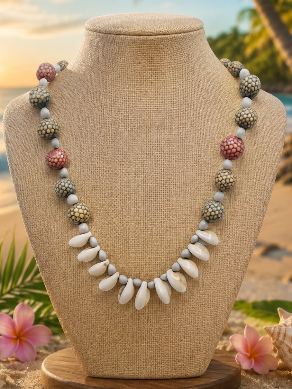 Rare Vintage Bila Necklace Adornment Seashell & Rattan Fruit New Guinea Flash